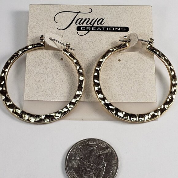 Gold Hammered Teardrop Hoop Earrings | Textured Latch-Back Design 1.75-inch - Picture 6 of 7